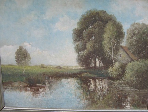 Lakeside house oil painting - :::lakeside,