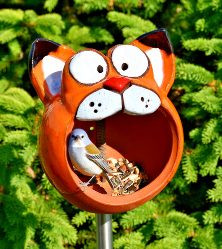 Ceramic bird feeder - on, stick