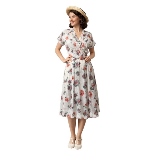 Vtg 1940s quaker lady floral - vtg,